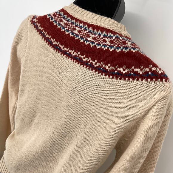 Sears VINTAGE JR Bazaar Sweater Juniors S Fair Isle Beige Burgundy Blue Button - Picture 5 of 7